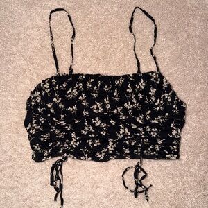 Urban Outfitters Black Floral Ruched Crop Top